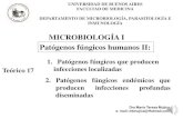 MICROBIOLOGÍA I Patógenos fúngicos humanos II · 2020-05-14 · Esporotricosis pulmonar y diseminada Inhalación de conidios Colonización transitoria Enfermedad pulmonar Enfermedad