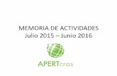 MEMORIADE ACTIVIDADES Julio 2014 – Junio 2015 · Junio - Julio del 2015 Se celebró en México el III Encuetro Iberoamericano de Enfermedades ... Albacete Confiaenti. CURSO PARA