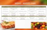 MENÚ - MARZO 2020 · Ju de pomelo Sandwich triple de queso Jugo natural Fruta de estación Sopa crema de calabaza Sopa minestrone Ñoquis de papa con salsa tuco Milanesas de pollo