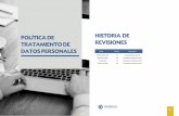 POLÍTICA DE HISTORIA DE TRATAMIENTO DE REVISIONES DATOS ...€¦ · datos personales, ubicado en Colombia, envía la información o los datos personales a un receptor, que a su vez