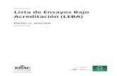 Lista de Ensayos Bajo Acreditación (LEBA)€¦ · ambiente) por cromatografía de líquidos y detector de espectrometría de fluorescencia (LC-FLD) 8 de 72. Lista de Ensayos Bajo