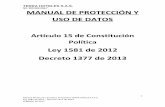 Artículo 15 de Constitución Política · Manual Protección de Datos Personales TERRA HOTELES S.A.S. Ley 1581 de 2012 – Decreto 1377 de 2013 FEBRERO DE 2017 OBJETIVO El manual