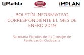 Presentación de PowerPoint - Pueblagobiernoabierto.pueblacapital.gob.mx/transparencia... · Secretaría Ejecutiva de los Consejos de Participación Ciudadana . Del 02 al 31 de Enero,