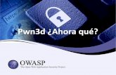 Pwn3d ¿Ahora qué? - OWASP · sistema, y ahora qué? Escenario Prueba de intrusión interna Comprometido un sistema operativo con Microsoft Windows. Implementación (tecnología)