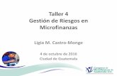Taller 4 Gestión de Riesgos en Microfinanzaspp.centramerica.com/pp/bancofotos/1506-31262.pdf · 2016. 9. 22. · Taller 4 Gestión de Riesgos en Microfinanzas Ligia M. Castro-Monge