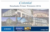 Resultados Primer Trimestre 2016 - oficinascolonial.cat · 13 Mayo 2016 Resultados Primer Trimestre 2016. 2 Disclaimer La entrega del presente documento suponen la aceptación, el