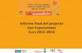Informe final del projecte Són Especialistes Curs 2015-2016 · Informe final del projecte. Curs 2015-2016 Índex Justificació i punt de partida 2 1.7. Recursos i suport 16 1. El