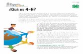 ¿Qué es 4-H?€¦ · Colores y emblema de 4-H El emblema de 4-H es un trébol de cuatro hojas con la letra “H” en cada hoja. Las cuatro haches significan lo siguiente en inglés: