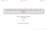 Teoremas de la divergencia y del rotor en el planojana/calc3_2011/clase10.pdf · 2011. 4. 5. · deﬁniciones previas terorema de Gauss teorema de green divergencia interpretación