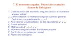 7. El momento angular. Potenciales centrales Átomo de ...fmc0.unizar.es/people/elias/Fisica_Cuantica/Cap_7_Moment...Átomo de hidrógeno 1) Cuantificación del momento angular clásico: