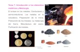 Tema 7. Introducción a los elementos metálicos y Metalurgia El enlace en los metales ... · 2017. 2. 10. · No metales Metales Propiedades físicas Malos cond. Electricidad Buenos