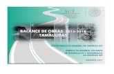 BALANCE DE OBRAS 2013-2018 TAMAULIPAS · 2019. 5. 14. · ene-18 dic-18 353.40 2,200 m3 proyectadas 2017-2018 puertos ---30 modernizacion aeropuerto de tampico sep-17 dic-18 161.10