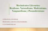 Movimientos Literarios Vanguardismo y Realismo · 2018. 8. 28. · •Pero el Modernismo literario, más allá de ese contexto cierto, aportará un cambio definitivo en el manejo